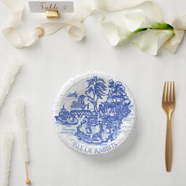 Cuencos De Papel Blue Willow Rabbit Island Whimsical Crackge Look (Boda)