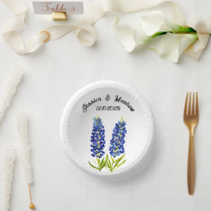 Cuencos De Papel Bluebonnets Bodas de la floral azul Boho Watercolo