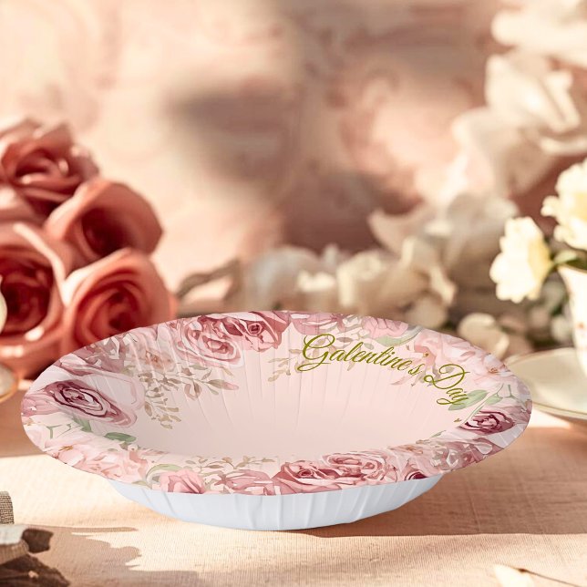 Cuencos De Papel Blush Garden Roses Galentine Brunch Table Florals (Subido por el creador)