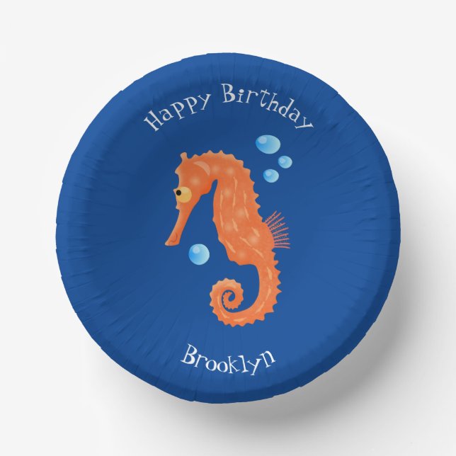 Cuencos De Papel Bóbulas de caballito de mar naranja personalizado  (Anverso)