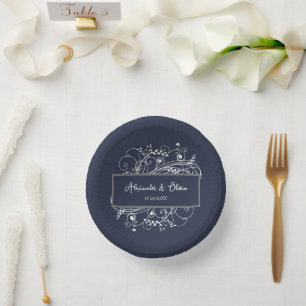 Cuencos De Papel Boda azul de la marina Flourish Wedding Ducha Bola