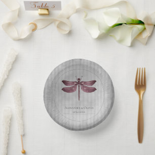 Cuencos De Papel Boda de la libélula con joyas magenta