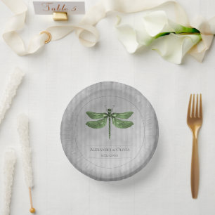 Cuencos De Papel Boda de la libélula jewada verde