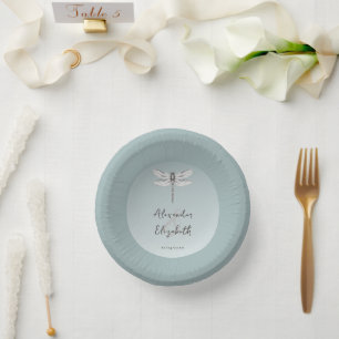 Cuencos De Papel Boda de la libélula verde azulada