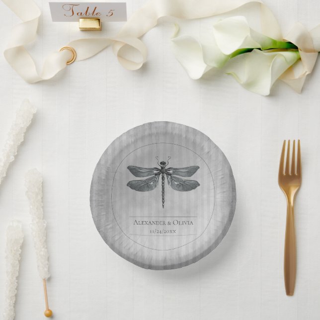 Cuencos De Papel Boda de libélula con joyas plateadas (Boda)