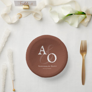 Cuencos De Papel Boda de Monograma Minimalista del Naranja del atar