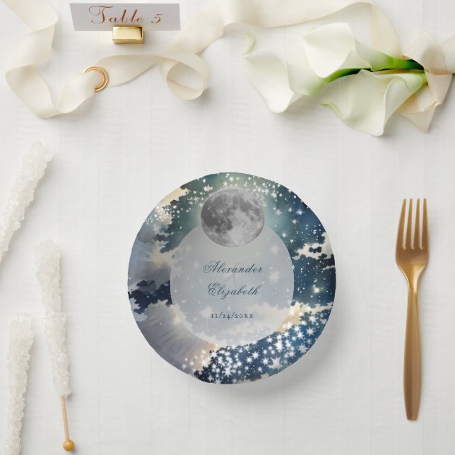 Cuencos De Papel Boda del cielo nocturno lunar (Boda)