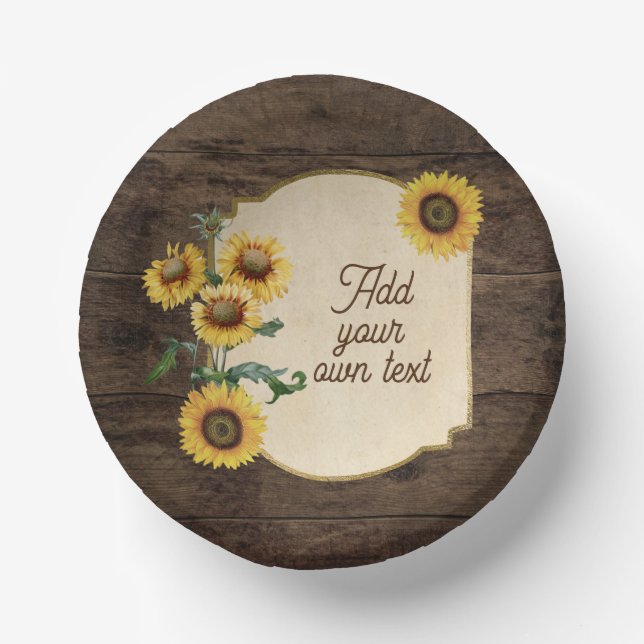Cuencos De Papel Boda Dinnerware Recepcion Rustic Sunflowers (Anverso)