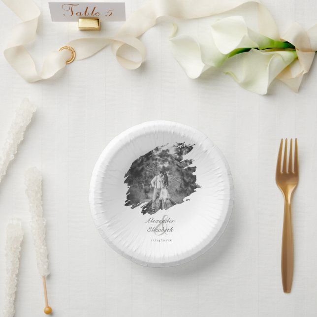 Cuencos De Papel Boda fotográfico de pincel moderno | Blanca (Boda)