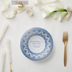 Cuencos De Papel Boda Mandala de Encaje Azul