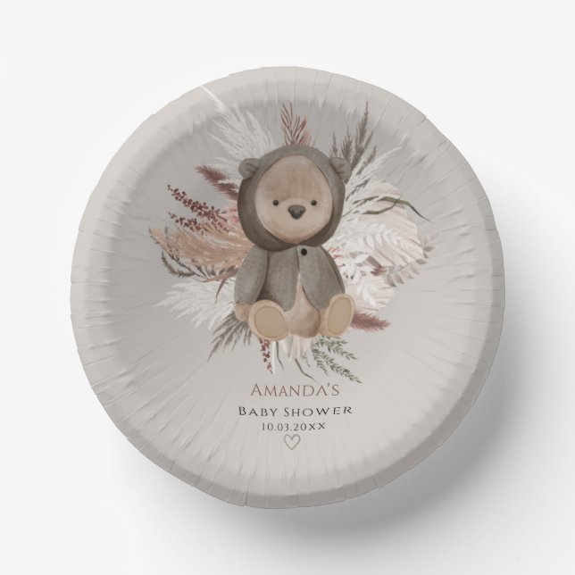 Cuencos De Papel Boho Bear bolas de papel Baby Shower (Anverso)