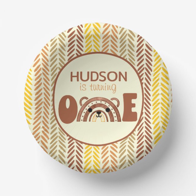 Cuencos De Papel Boho Rainbow Woodland primer cumpleaños (Anverso)