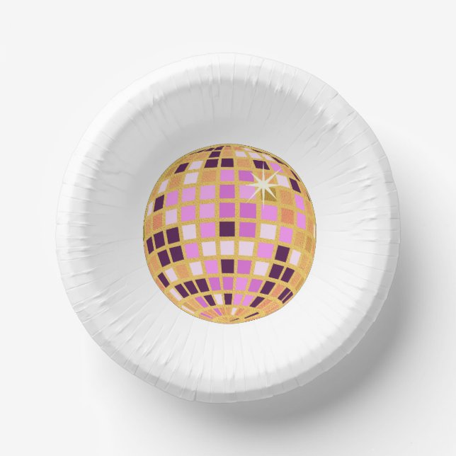 Cuencos De Papel Bola Disco Moderna Gold Purple Retro (Anverso)