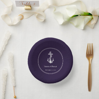 Cuencos De Papel Bolas de papel de Boda de ancla náutica morada