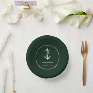Cuencos De Papel Bolas de papel de Boda de ancla náutica verde esme