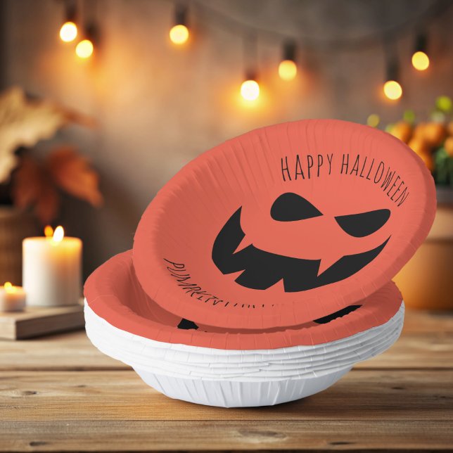 Cuencos De Papel Bolas de papel Naranja Jack O Lantern de Halloween (Happy Halloween! Add your party details to these spooky pumpkin paper bowls!)
