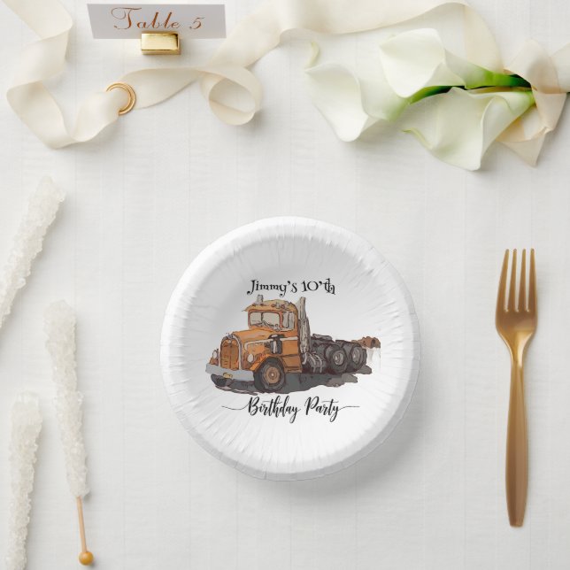 Cuencos De Papel Boys Birthday Party Orange Semi Truck (Boda)