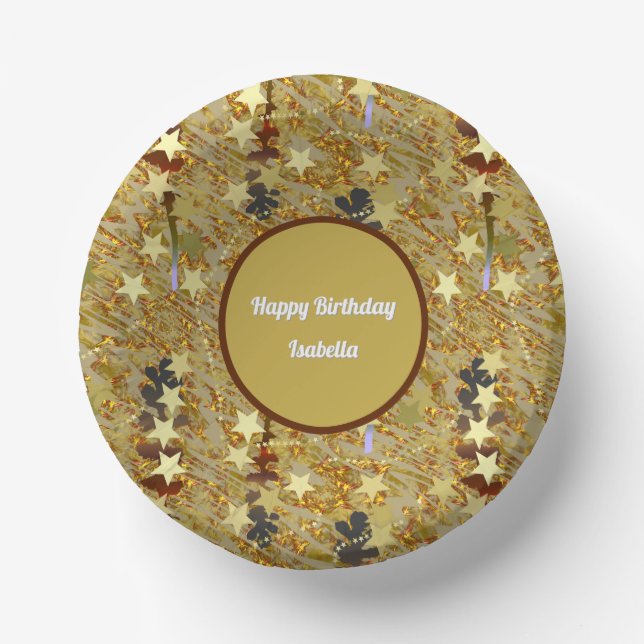 Cuencos De Papel Brillo y Estrellas Feliz Cumpleaños para Cualquier (Anverso)