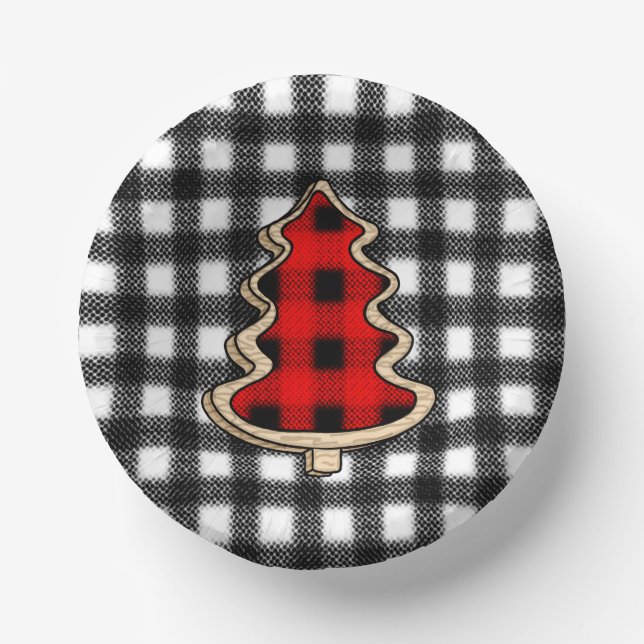 Cuencos De Papel Buffalo Plaid, Red Gingham Christmas Trees (Anverso)