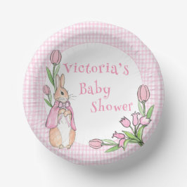 Cuencos De Papel Bunny Rabbit Pink White Gingham Baby Shower