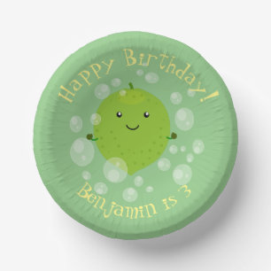 Cuencos De Papel Burbujas de cal verde suave ilustracion personaliz