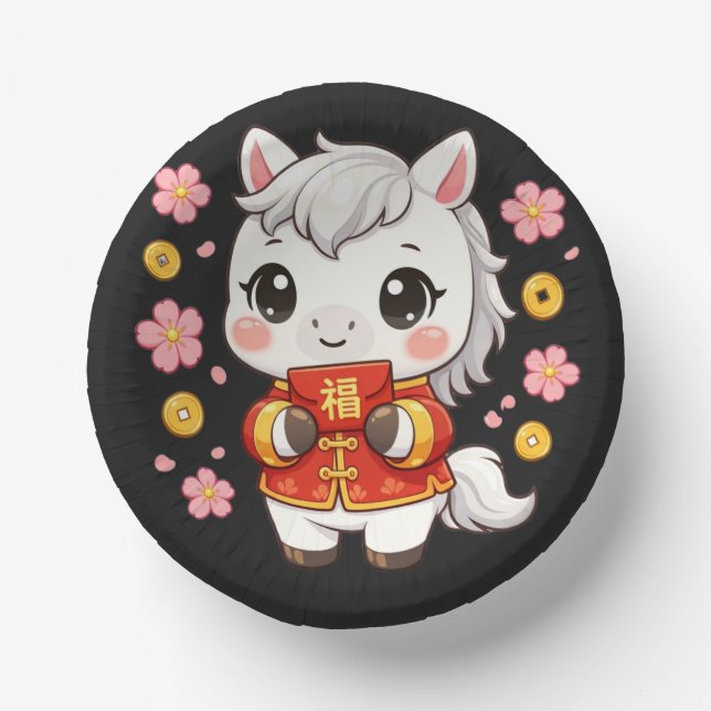 Cuencos De Papel Caballo Kawaii Año Nuevo Chino 2026 (Anverso)