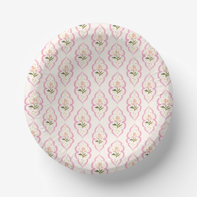 Cuencos De Papel Cabaña Rosa Floral Patrón Ogee (Anverso)