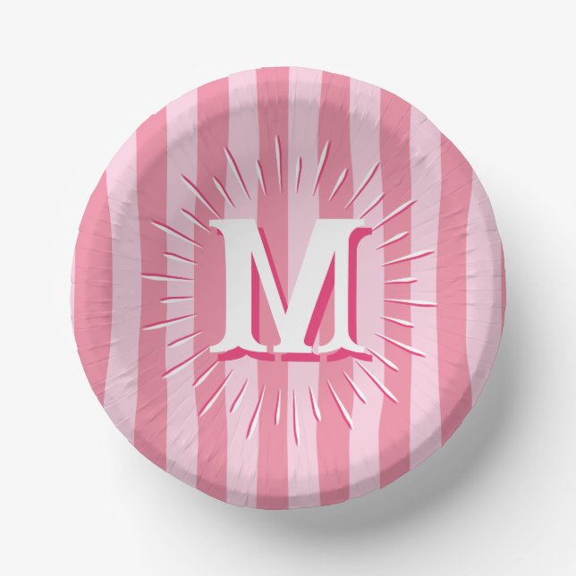 Cuencos De Papel Cabana Stripes in Pink Personalized (Anverso)