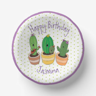 Cuencos De Papel Cactus gracioso trío ilustracion personalizado
