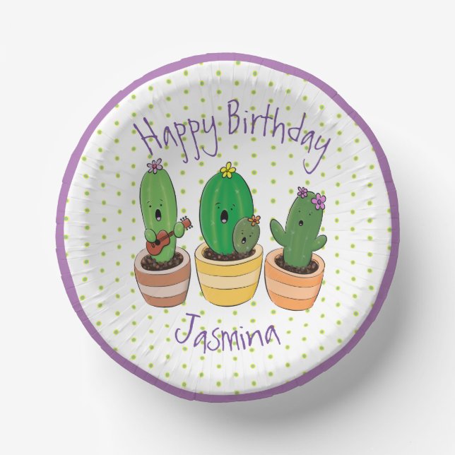 Cuencos De Papel Cactus gracioso trío ilustracion personalizado (Anverso)