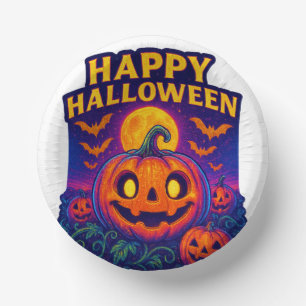 Cuencos De Papel Calabaza de Neon Glow "Halloween feliz"