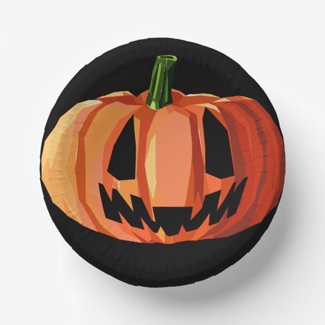 Cuencos De Papel Calabaza Jack-o’-Lantern Low Poly | Halloween  (Anverso)
