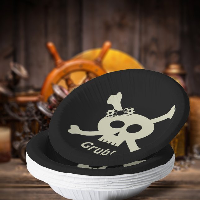 Cuencos De Papel Calavera de bandera pirata y bolas de papel negro (Yarr! Cute paper bowls for yer Grub at yer pirate party! )