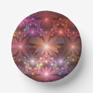 Cuencos De Papel Cama De Flores Colorido Brillante Arte Fractal Abs