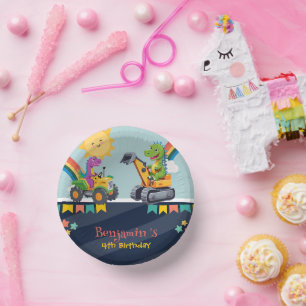 Cuencos De Papel Camión tractor de dinosaurios lindo Globo arco iri