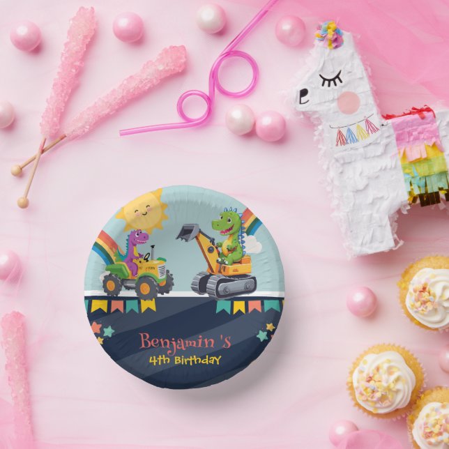 Cuencos De Papel Camión tractor de dinosaurios lindo Globo arco iri (Fiesta)