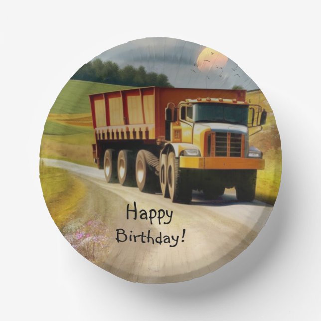 Cuencos De Papel Camión vertido feliz cumpleaños (Anverso)