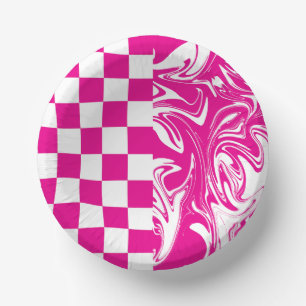 Cuencos De Papel Cheques y muelles en magenta y blanco