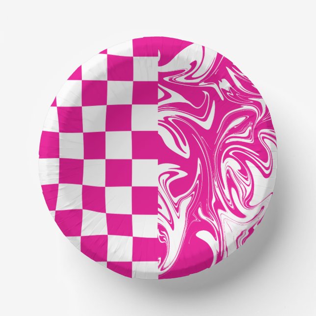 Cuencos De Papel Cheques y muelles en magenta y blanco (Anverso)