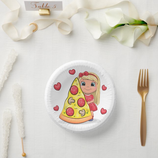 Cuencos De Papel Chica personalizado con pizza (Boda)
