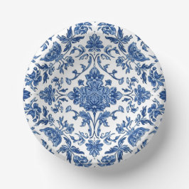 Cuencos De Papel Chinoiserie Floral Azul Acuarela Blanca
