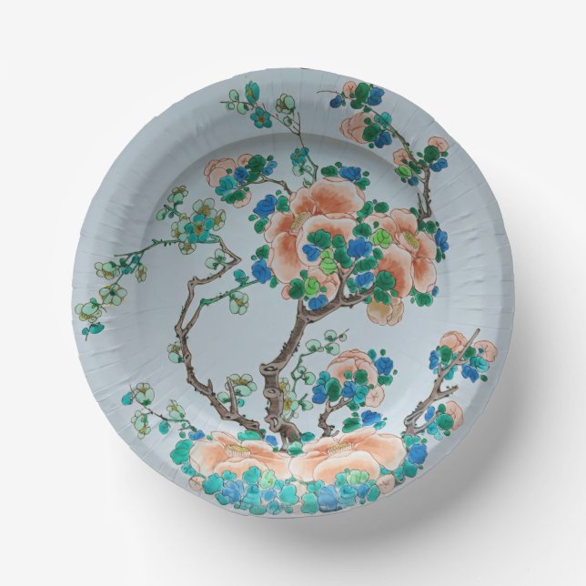 Cuencos De Papel Chinoiserie Peach Blossom Faux China (Anverso)