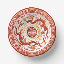 Chinoiserie Red Gold Imperio Dragon Faux China
