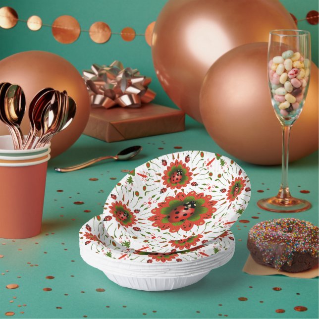 Cuencos De Papel Christmas Ladybug Red White Green (Multi)