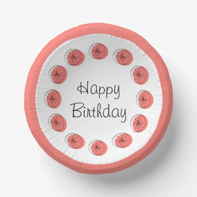 Cuencos De Papel Citrus Pink Circle Happy Birday (Anverso)