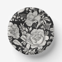 Clásico Floral Blanco y Negro Vintage