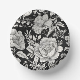 Cuencos De Papel Clásico Floral Blanco y Negro Vintage