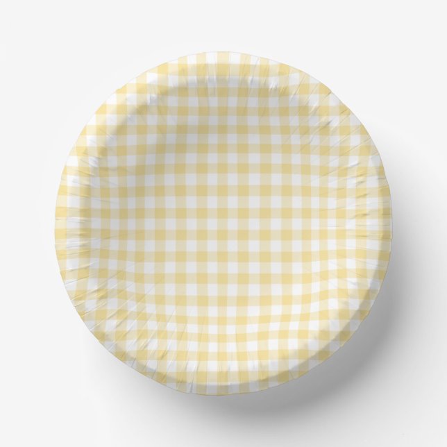 Cuencos De Papel Clásico Gingham Amarillo (Anverso)