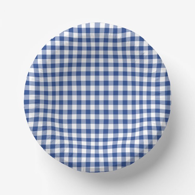 Cuencos De Papel Clásico Gingham True Blue (Anverso)
