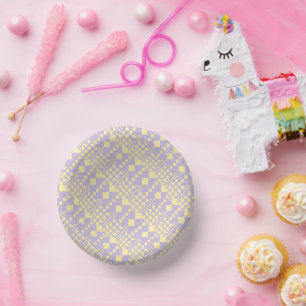 Cuencos De Papel Comprobados, cheques - amarillo y púrpura pastel